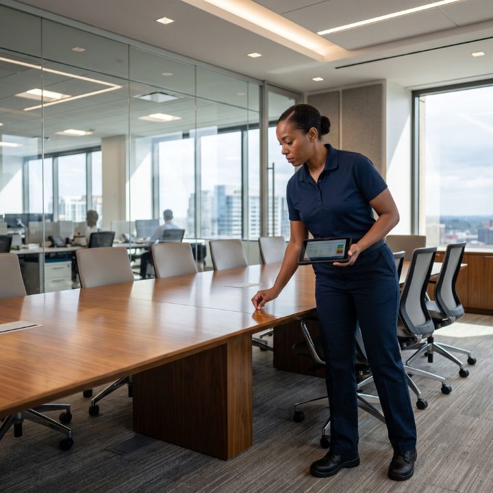 Evercrest cleaning professionals servicing a corporate office