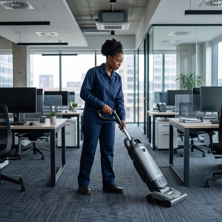 Evercrest professional cleaning a workspace with attention to detail